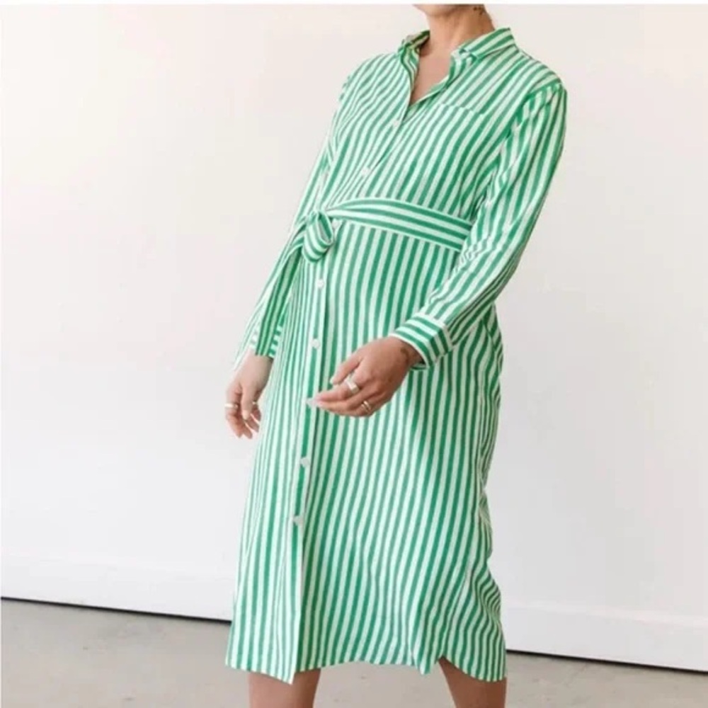Storq maternity green striped shirt dress size 2